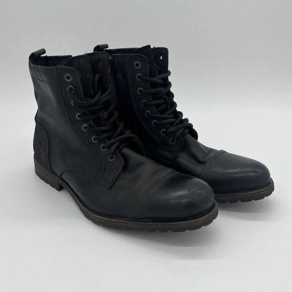 Aldo Men's Black Leather Boots Lace Up Side Zipper Cap Toe Size 12 - Picture 4 of 10